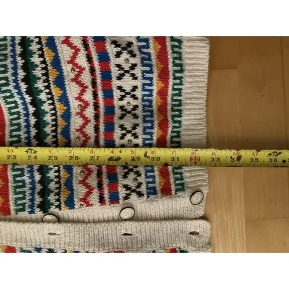 Vintage Lizsport Long Cardigan Multicolor Printed Maximalist White M - Picture 4 of 5